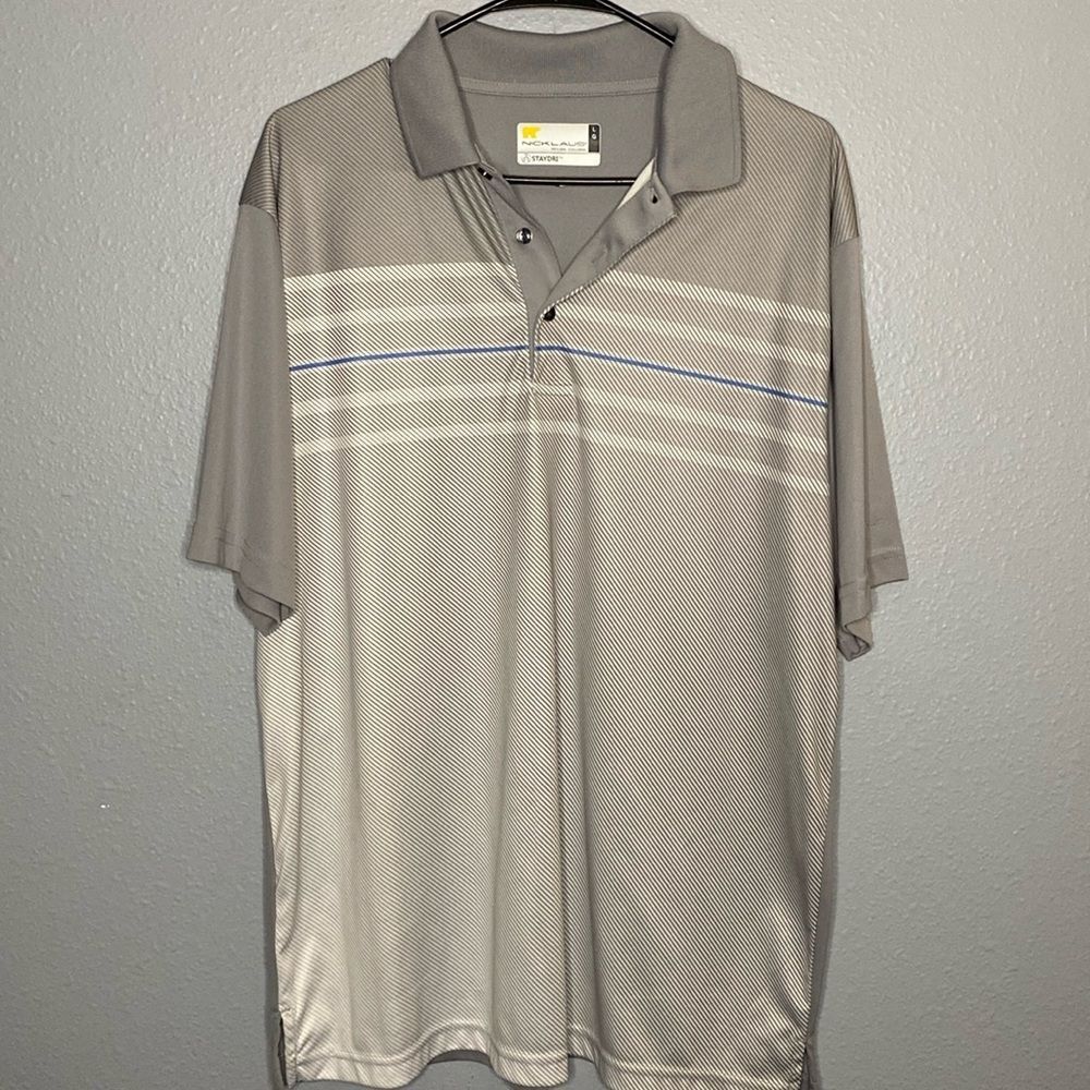 Jack Nicklaus Gray and White Striped Collared Polo Golf Shirt Size Large
